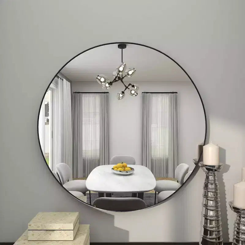 Miroir mural rond contemporain en bois de 36 po - Olivia & May