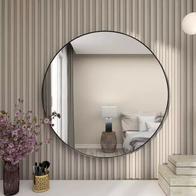 Miroir mural rond contemporain en bois de 36 po - Olivia & May