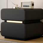 Table de chevet d'appoint moderne en cuir noir avec 2 tiroirs