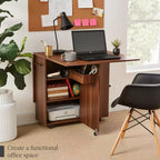 Table pliante polyvalente Best Choice Products avec roulettes, 3 étagères de rangement, casier, poignée