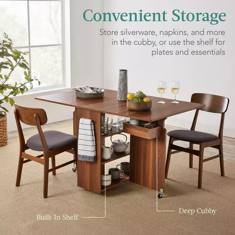 Table pliante polyvalente Best Choice Products avec roulettes, 3 étagères de rangement, casier, poignée