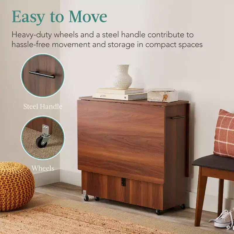 Table pliante polyvalente Best Choice Products avec roulettes, 3 étagères de rangement, casier, poignée