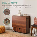 Table pliante polyvalente Best Choice Products avec roulettes, 3 étagères de rangement, casier, poignée