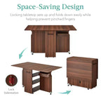 Table pliante polyvalente Best Choice Products avec roulettes, 3 étagères de rangement, casier, poignée