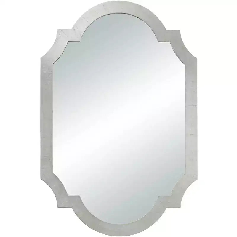 Noble Park Arch Rectangular Vanity Decorative Wall Mirror Modern Glam Shiny Silver Leaf Wood Frame 28 Wide for Bathroom Bedroom Living Room House