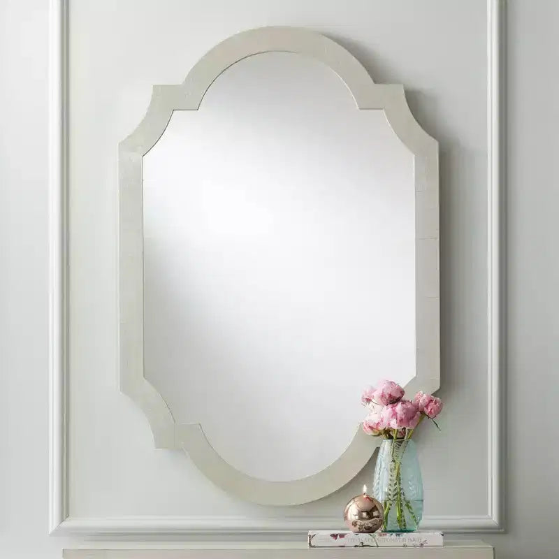 Miroir mural décoratif rectangulaire Noble Park Arch, cadre en bois feuille d'argent brillant, style glamour moderne, 71 cm de large, pour salle de bain, chambre, salon, maison