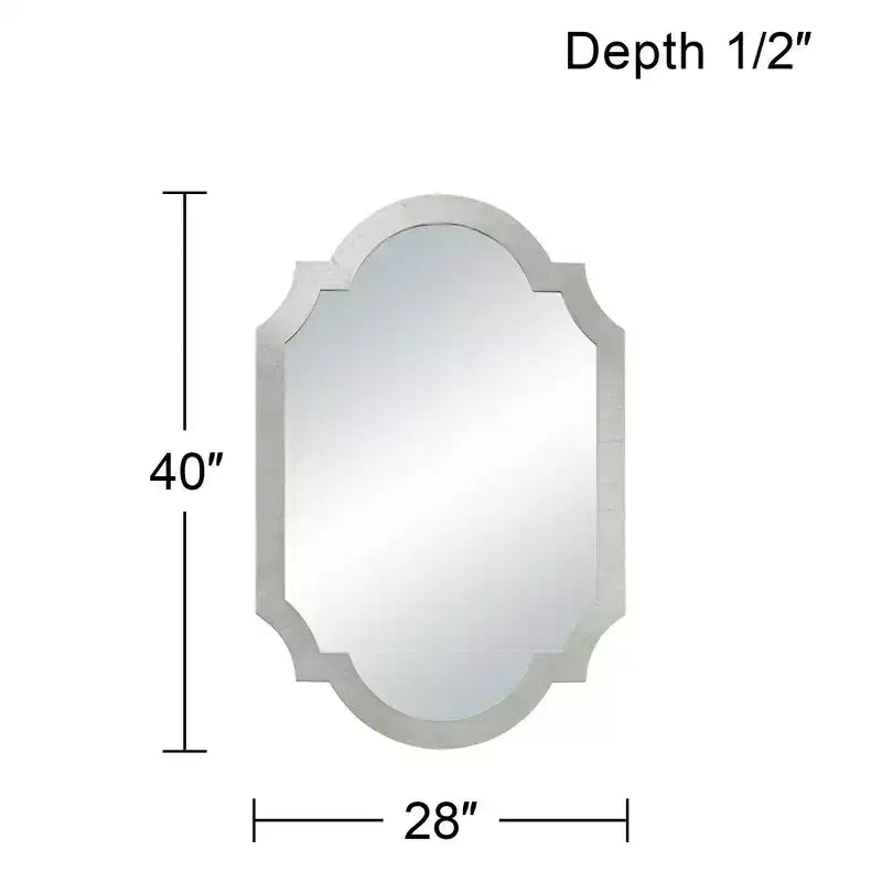 Miroir mural décoratif rectangulaire Noble Park Arch, cadre en bois feuille d'argent brillant, style glamour moderne, 71 cm de large, pour salle de bain, chambre, salon, maison