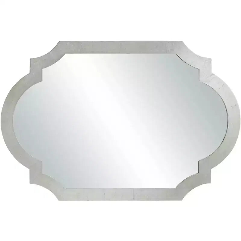 Miroir mural décoratif rectangulaire Noble Park Arch, cadre en bois feuille d'argent brillant, style glamour moderne, 71 cm de large, pour salle de bain, chambre, salon, maison