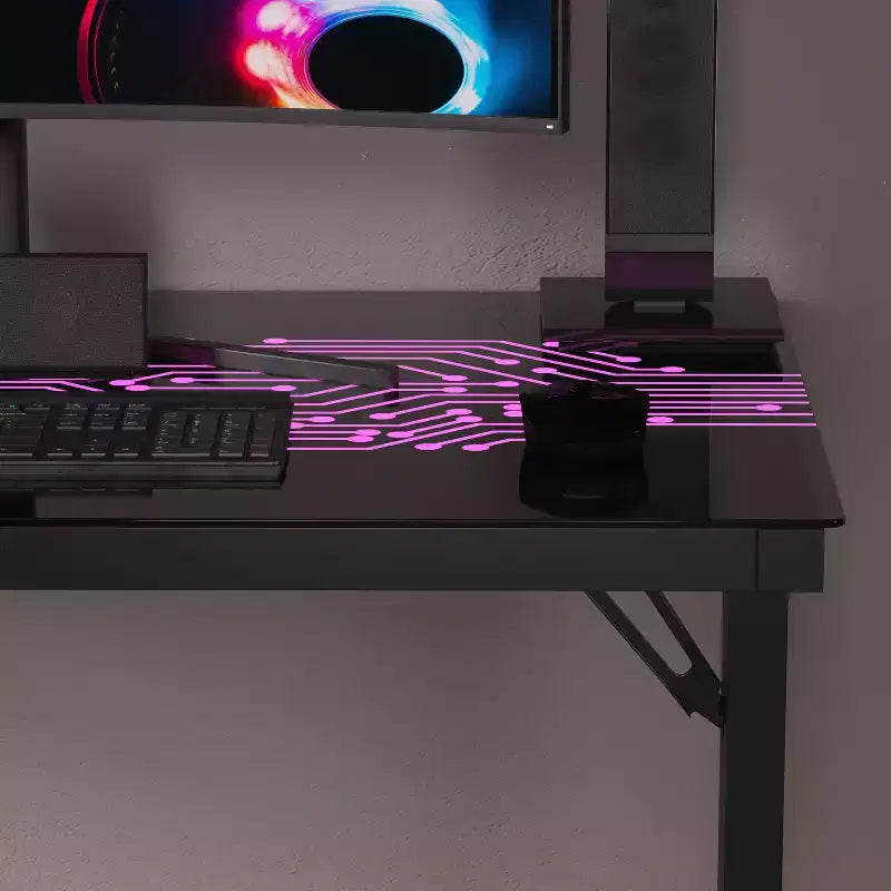 Bureau de jeu à LED à couleur changeante inspiré d'un circuit imprimé Emma et Oliver avec télécommande filaire