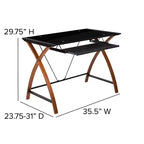 Bureau d'ordinateur Emma et Oliver Glass – Plateau de clavier coulissant et cadre entrecroisé