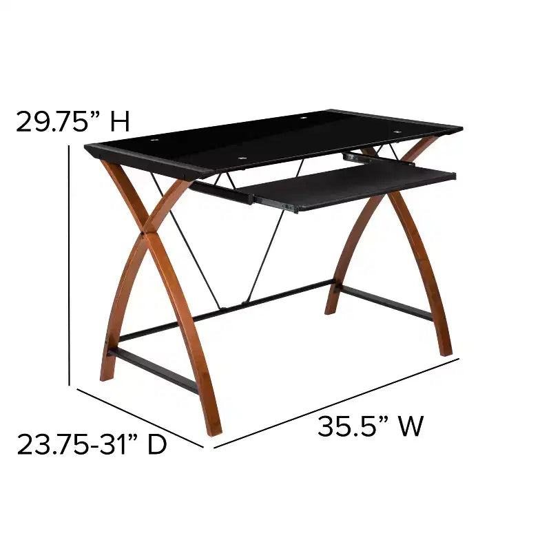 Bureau d'ordinateur Emma et Oliver Glass – Plateau de clavier coulissant et cadre entrecroisé