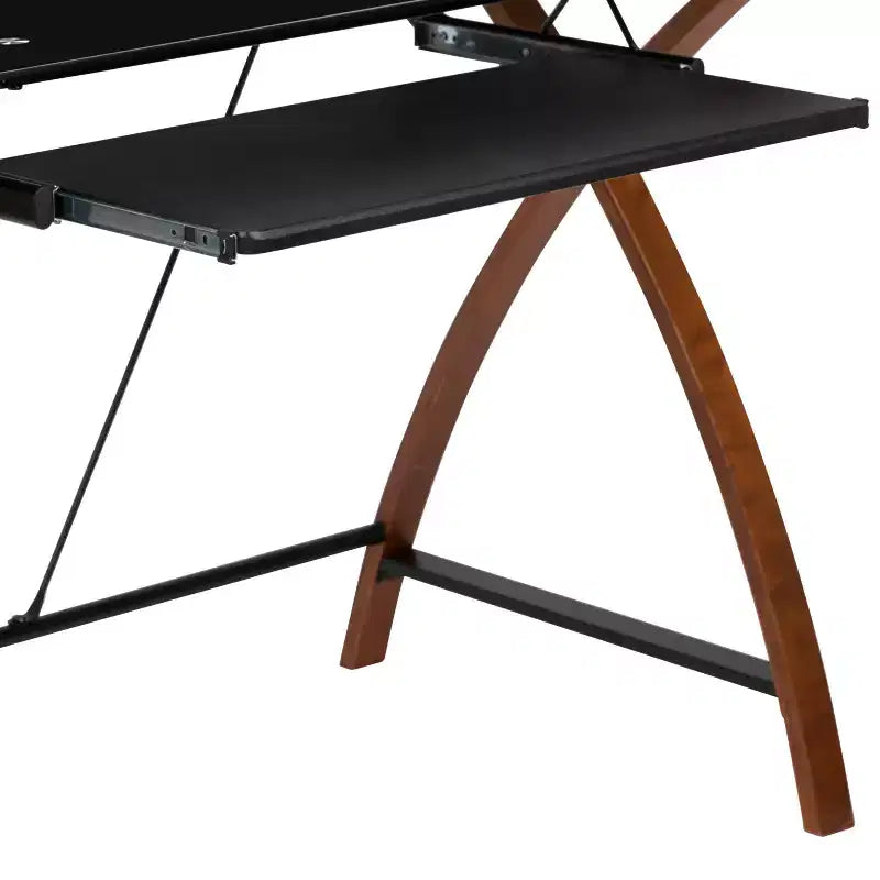 Bureau d'ordinateur Emma et Oliver Glass – Plateau de clavier coulissant et cadre entrecroisé