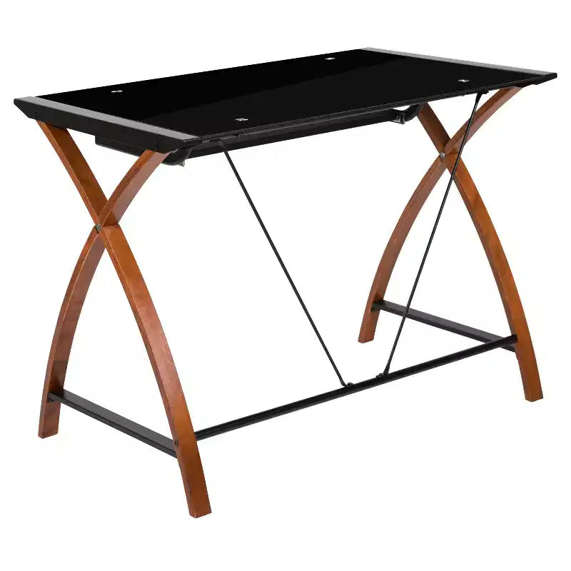Bureau d'ordinateur Emma et Oliver Glass – Plateau de clavier coulissant et cadre entrecroisé
