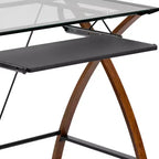 Bureau d'ordinateur Emma et Oliver Glass – Plateau de clavier coulissant et cadre entrecroisé
