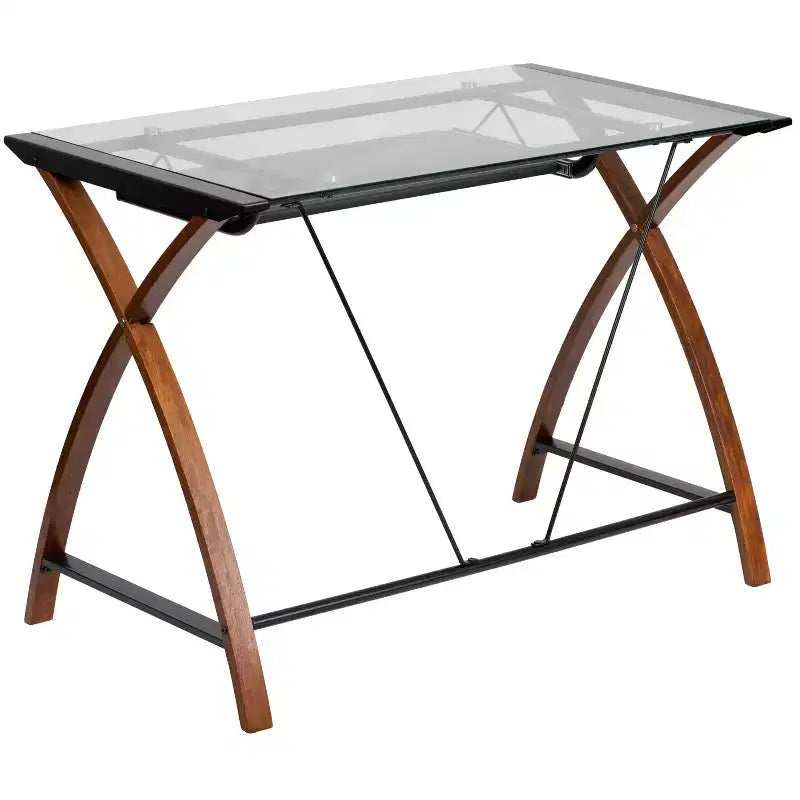 Bureau d'ordinateur Emma et Oliver Glass – Plateau de clavier coulissant et cadre entrecroisé