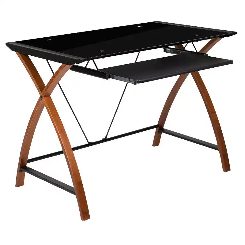 Bureau d'ordinateur Emma et Oliver Glass – Plateau de clavier coulissant et cadre entrecroisé