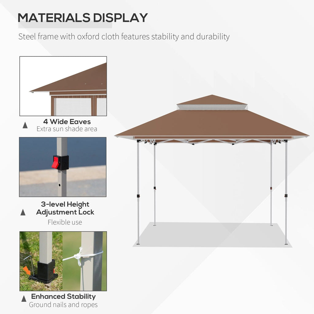 Outsunny 12 x 12 Tonnelle escamotable Pare-soleil Tente instantanée pliable avec filet latéral en maille, Hauteur réglable sur 3 niveaux