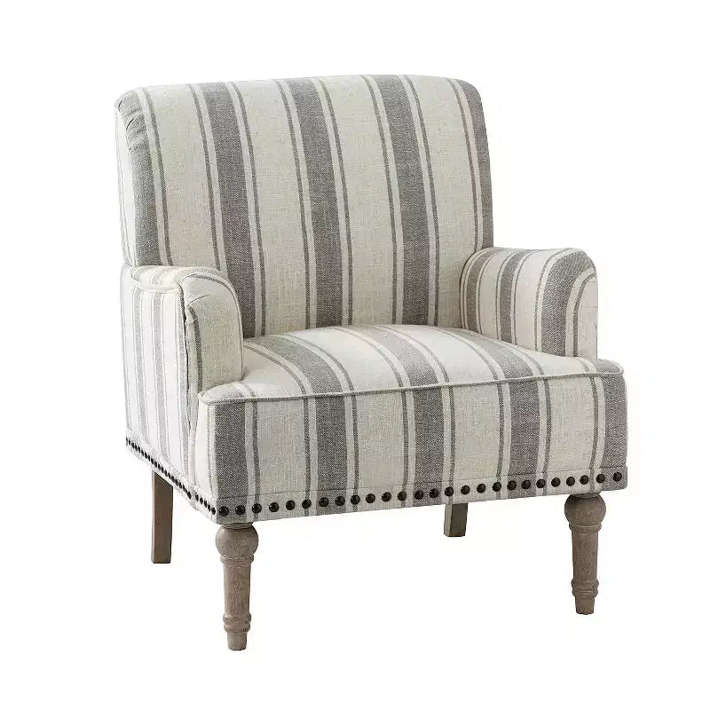Fauteuil de chambre Venere en bois capitonné avec garniture cloutée et motif à rayures unique | ART OF LIVING DESIGNS