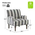 Fauteuil de chambre Venere en bois capitonné avec garniture cloutée et motif à rayures unique | ART OF LIVING DESIGNS