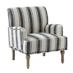 Fauteuil de chambre Venere en bois capitonné avec garniture cloutée et motif à rayures unique | ART OF LIVING DESIGNS