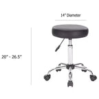 Legacy Decor - Lot de 2 tabourets à roulettes ronds noirs, hauteur réglable par vérin pneumatique, avec base chromée
