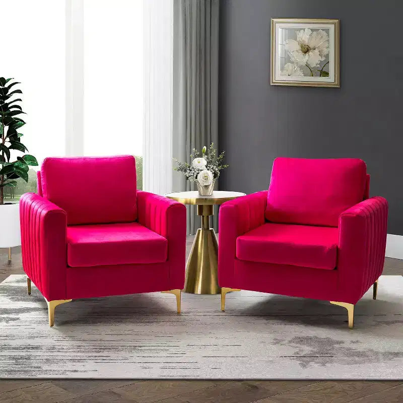 Lot de 2 fauteuils club contemporains Iapygia capitonnés en bois avec pieds en métal pour chambre à coucher | ART OF LIVING DESIGNS