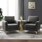 Lot de 2 fauteuils club contemporains Iapygia capitonnés en bois avec pieds en métal pour chambre à coucher | ART OF LIVING DESIGNS