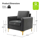 Lot de 2 fauteuils club contemporains Iapygia capitonnés en bois avec pieds en métal pour chambre à coucher | ART OF LIVING DESIGNS