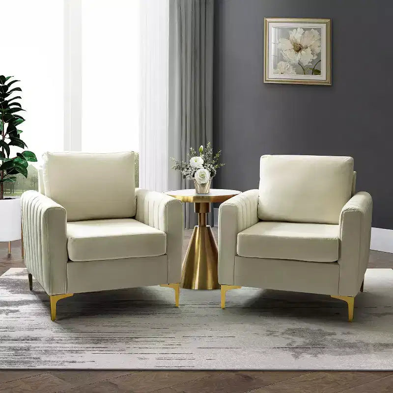 Lot de 2 fauteuils club contemporains Iapygia capitonnés en bois avec pieds en métal pour chambre à coucher | ART OF LIVING DESIGNS