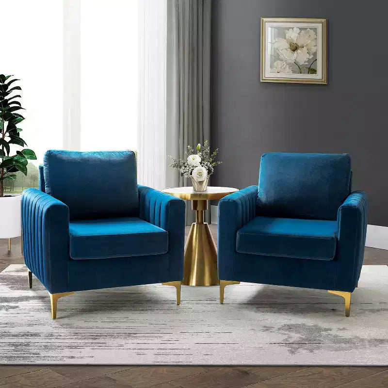 Lot de 2 fauteuils club contemporains Iapygia capitonnés en bois avec pieds en métal pour chambre à coucher | ART OF LIVING DESIGNS
