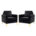 Lot de 2 fauteuils club contemporains Iapygia capitonnés en bois avec pieds en métal pour chambre à coucher | ART OF LIVING DESIGNS