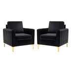 Lot de 2 fauteuils club contemporains Iapygia capitonnés en bois avec pieds en métal pour chambre à coucher | ART OF LIVING DESIGNS