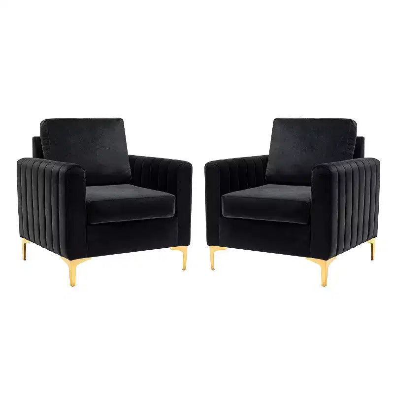 Lot de 2 fauteuils club contemporains Iapygia capitonnés en bois avec pieds en métal pour chambre à coucher | ART OF LIVING DESIGNS