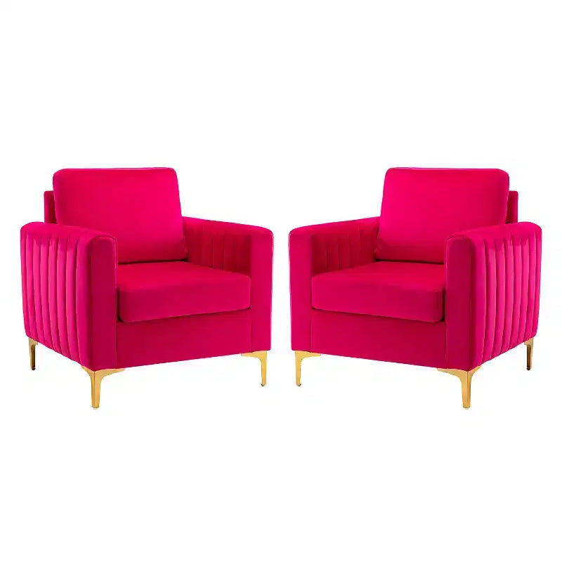 Lot de 2 fauteuils club contemporains Iapygia capitonnés en bois avec pieds en métal pour chambre à coucher | ART OF LIVING DESIGNS
