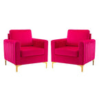 Lot de 2 fauteuils club contemporains Iapygia capitonnés en bois avec pieds en métal pour chambre à coucher | ART OF LIVING DESIGNS