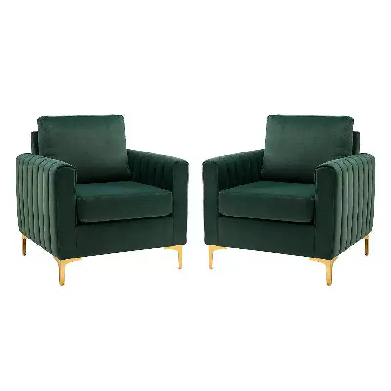 Lot de 2 fauteuils club contemporains Iapygia capitonnés en bois avec pieds en métal pour chambre à coucher | ART OF LIVING DESIGNS