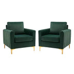 Lot de 2 fauteuils club contemporains Iapygia capitonnés en bois avec pieds en métal pour chambre à coucher | ART OF LIVING DESIGNS