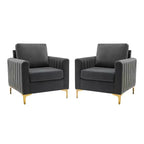 Lot de 2 fauteuils club contemporains Iapygia capitonnés en bois avec pieds en métal pour chambre à coucher | ART OF LIVING DESIGNS