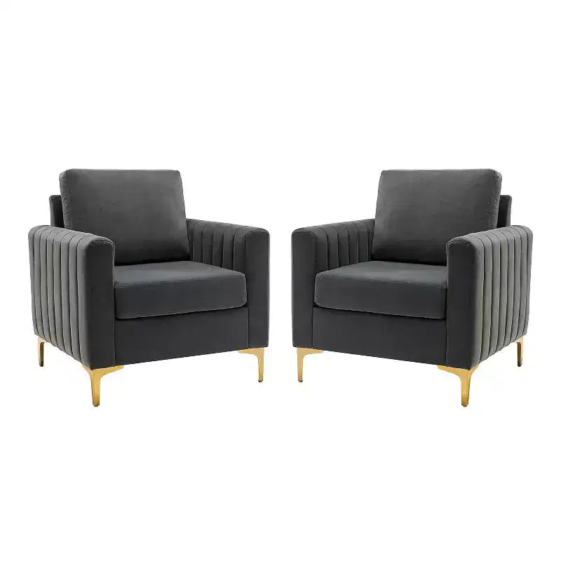 Lot de 2 fauteuils club contemporains Iapygia capitonnés en bois avec pieds en métal pour chambre à coucher | ART OF LIVING DESIGNS