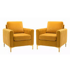 Lot de 2 fauteuils club contemporains Iapygia capitonnés en bois avec pieds en métal pour chambre à coucher | ART OF LIVING DESIGNS