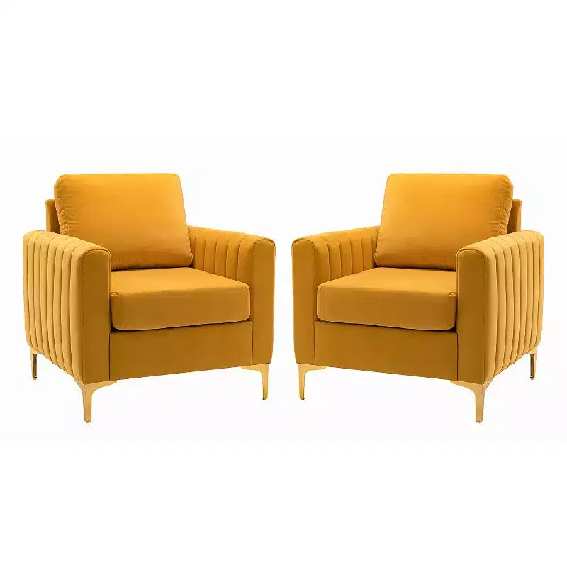 Lot de 2 fauteuils club contemporains Iapygia capitonnés en bois avec pieds en métal pour chambre à coucher | ART OF LIVING DESIGNS