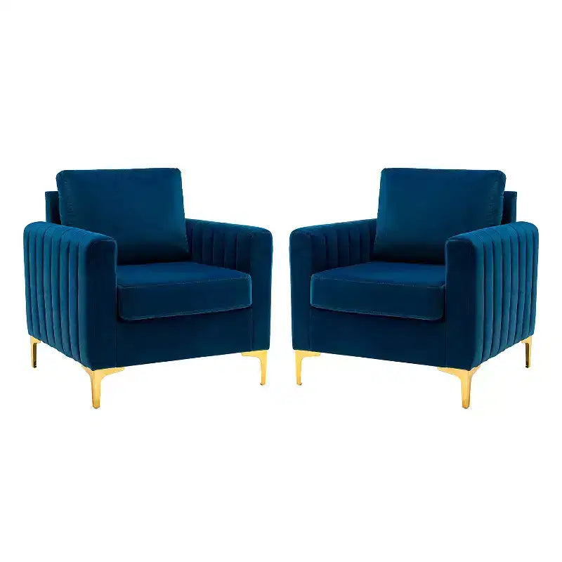 Lot de 2 fauteuils club contemporains Iapygia capitonnés en bois avec pieds en métal pour chambre à coucher | ART OF LIVING DESIGNS