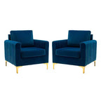 Lot de 2 fauteuils club contemporains Iapygia capitonnés en bois avec pieds en métal pour chambre à coucher | ART OF LIVING DESIGNS