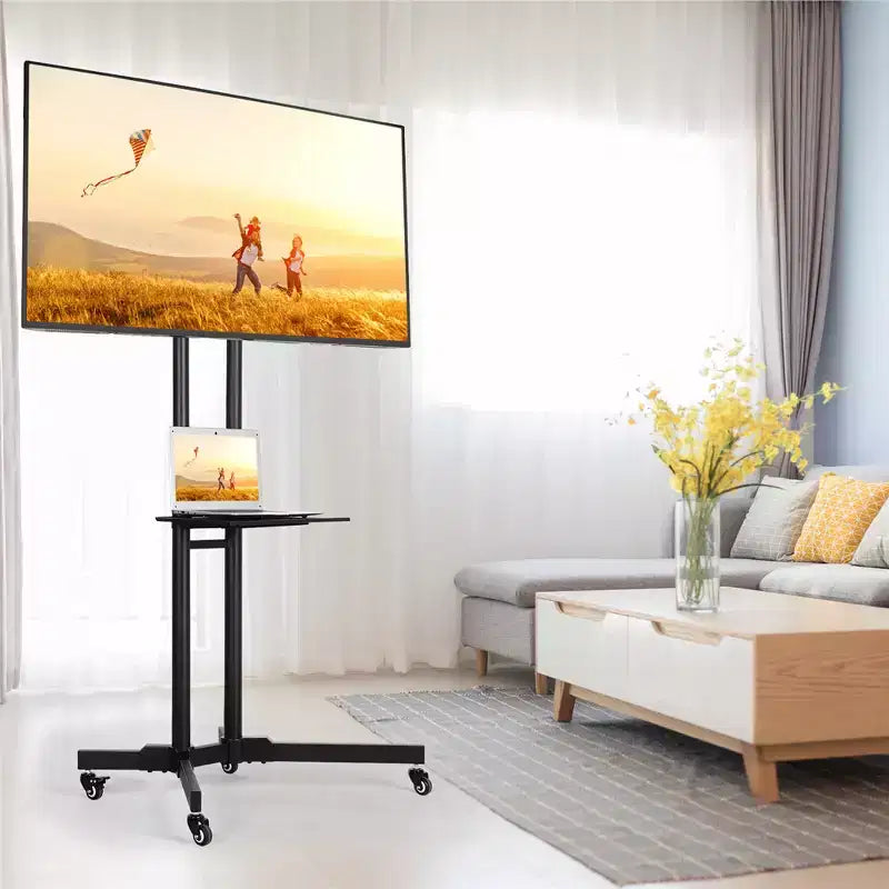 Yaheetech Support TV Mobile Réglable Chariot TV Moderne Noir