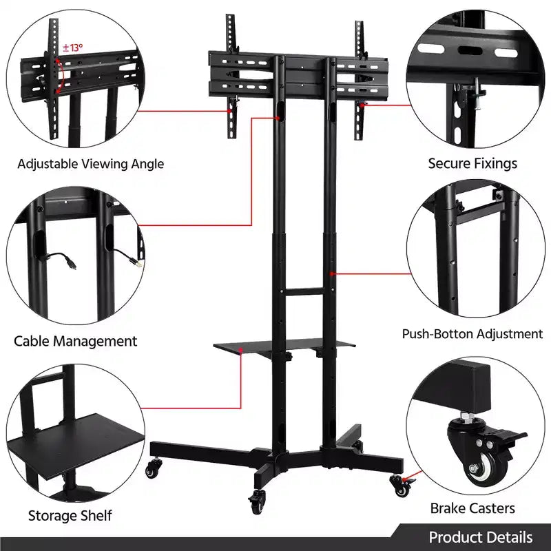 Yaheetech Support TV Mobile Réglable Chariot TV Moderne Noir