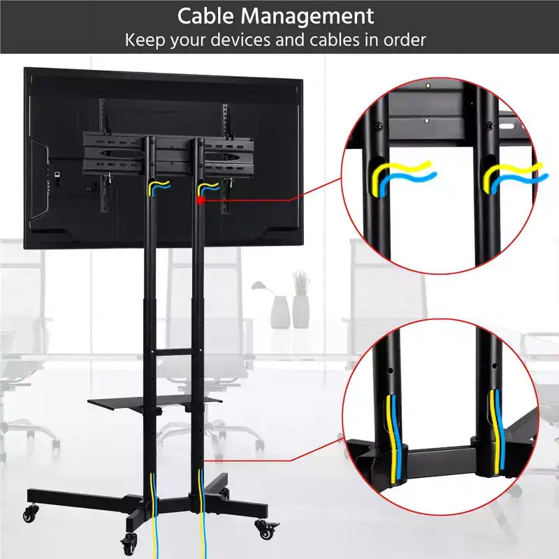 Yaheetech Support TV Mobile Réglable Chariot TV Moderne Noir