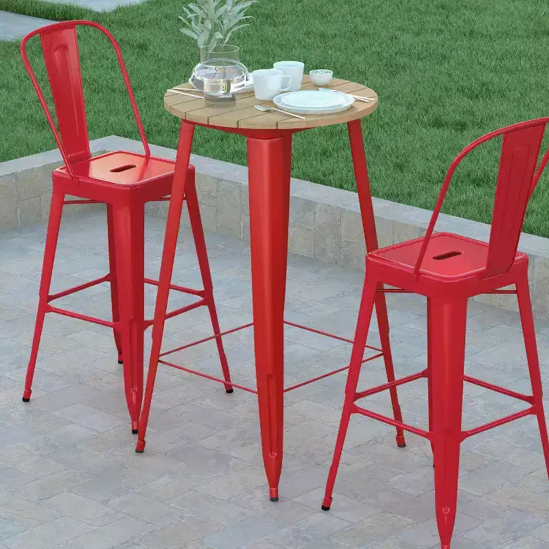 Table de bar Emma et Oliver pour intérieur/extérieur, plateau rond en polyrésine tout temps de 60 cm avec base en acier