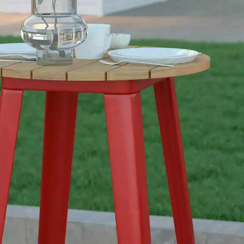 Table de bar Emma et Oliver pour intérieur/extérieur, plateau rond en polyrésine tout temps de 60 cm avec base en acier