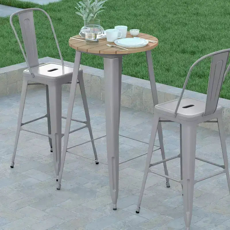 Table de bar Emma et Oliver pour intérieur/extérieur, plateau rond en polyrésine tout temps de 60 cm avec base en acier