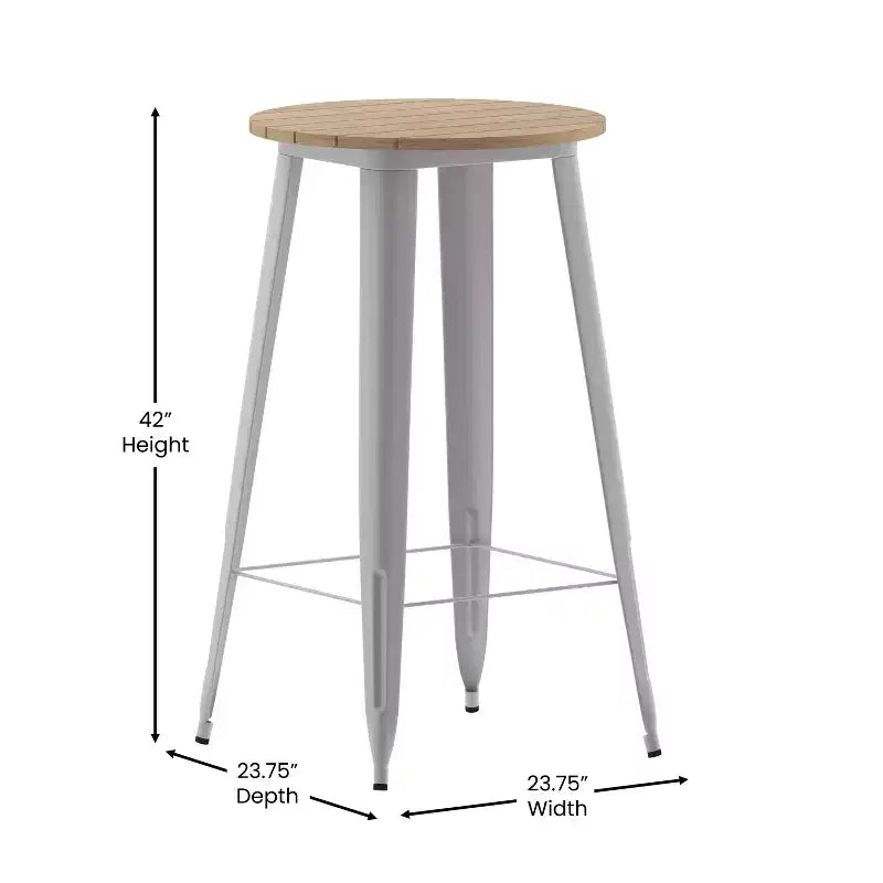 Table de bar Emma et Oliver pour intérieur/extérieur, plateau rond en polyrésine tout temps de 60 cm avec base en acier